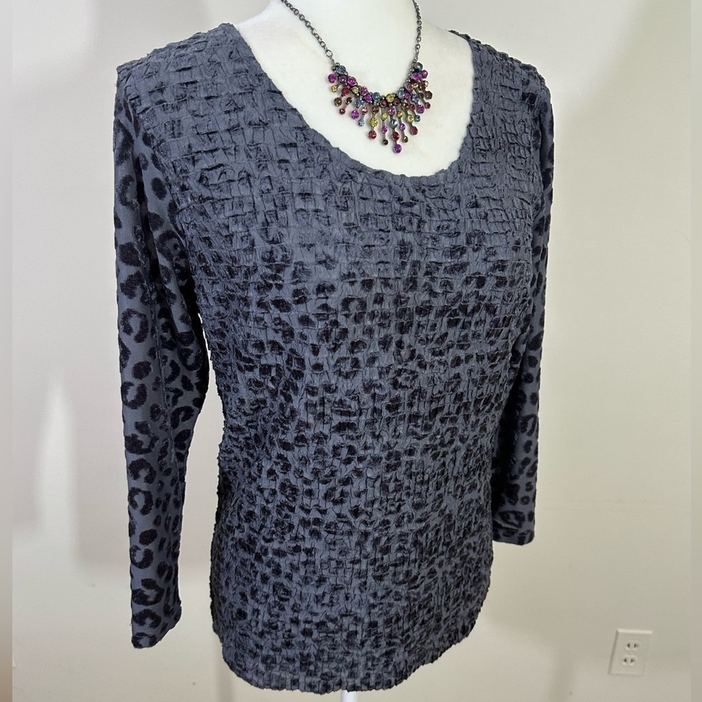 Rafael sz lg top silvery blue shade with same shade print with a touch of velvet